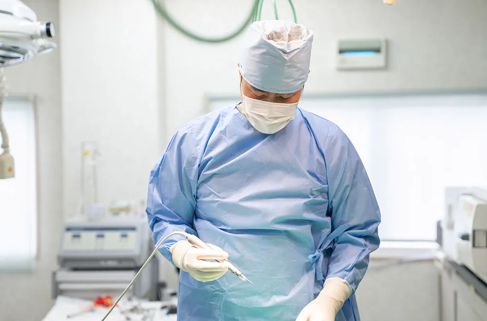不妊手術する獣医師の様子
